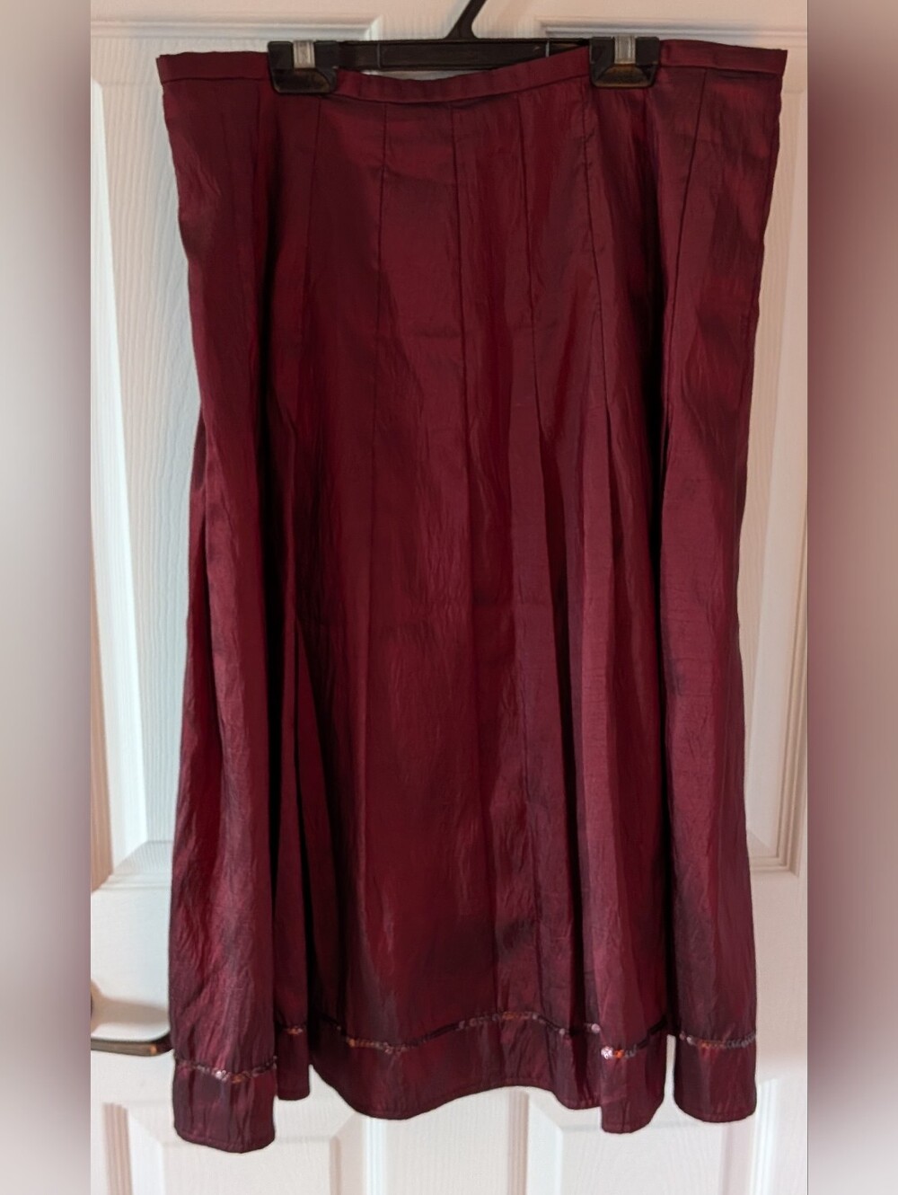 Midi Burgundy Maxi Skirt with Subtle Hem Embellishment